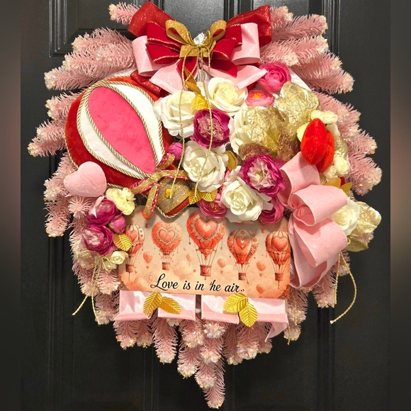Handmade Other - Valentine's Day Wreath Love Is In The Air Hot Air Balloon